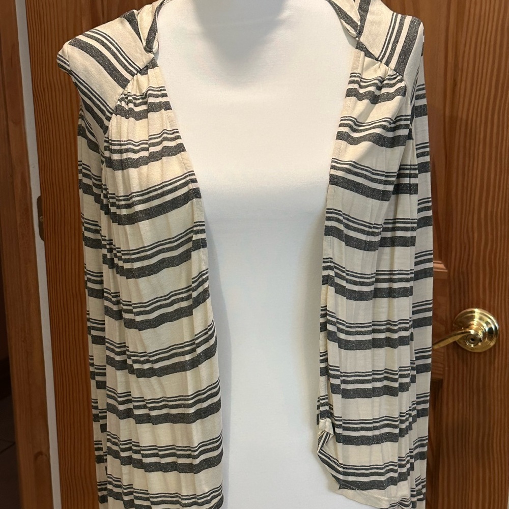 Striped Open Front Cardigan - Cream & Black Silver Sparkly